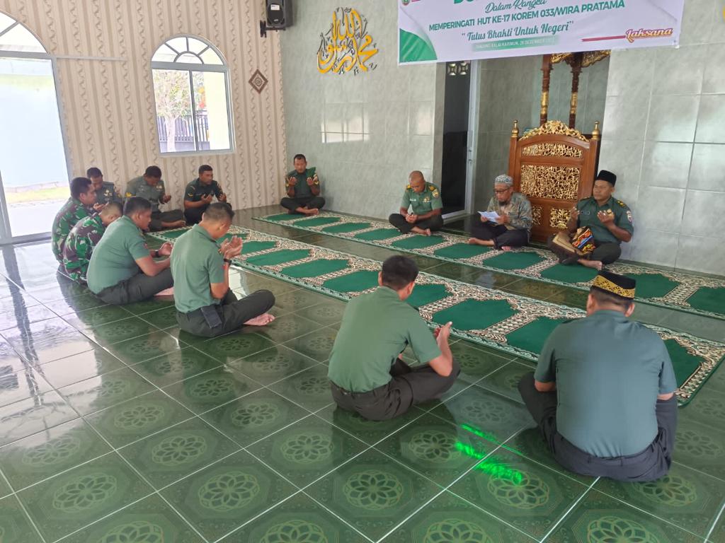 Maknai HUT ke-17 Korem 033/WP, Kodim 0317/TBK Gelar Doa Bersama