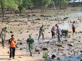 Satpolairud Polres Karimun melaksanakan kegiatan penanaman 1000 bibit pohon magrovove di bibir pantai Coastal Area, Kabupaten Karimun.