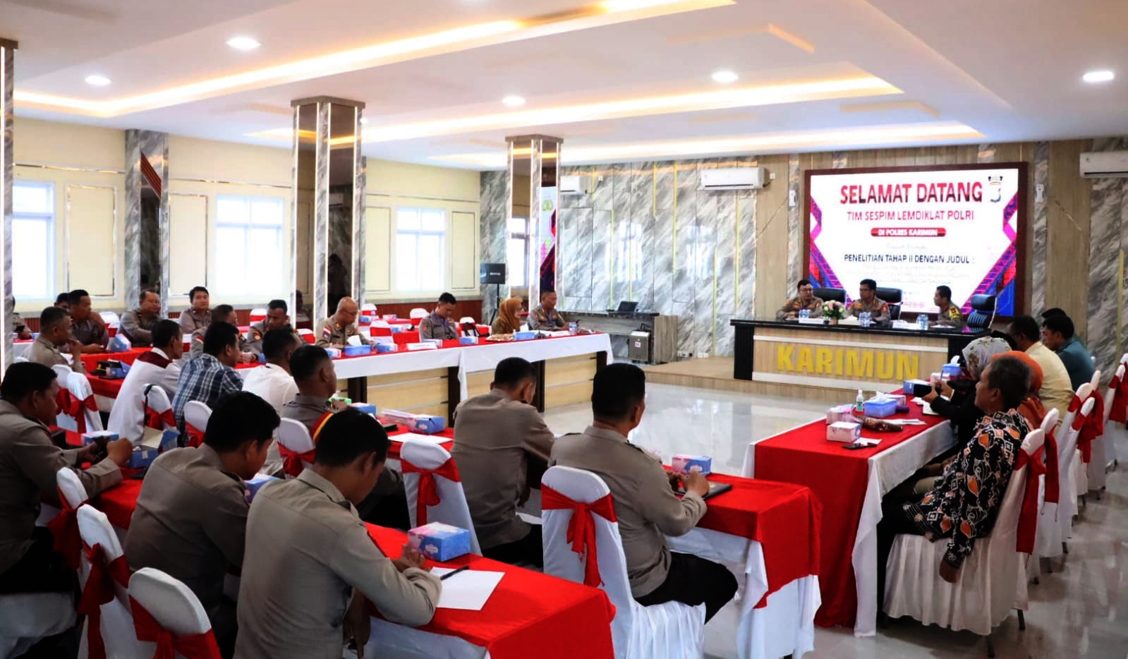 Tim Sespim Lemdiklat Polri melakukan kunjungan ke Polres Karimun dengan menggelar pertemuan dengan sejumlah unsur penyelenggaran Pemilu.