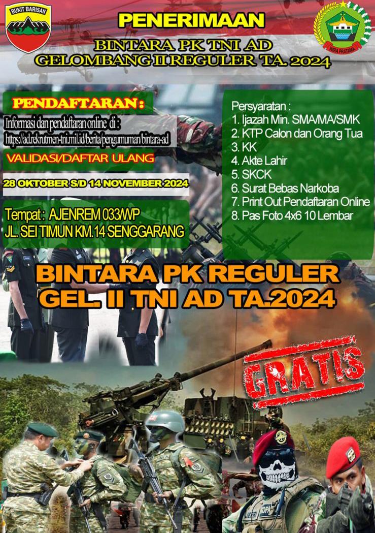 Dandim 0317/TBK, Letkol Inf Ida Bagus Putu Mudita, instruksikan seluruh Babinsa mensosialisasikan penerimaan Secaba PK TNI AD Gelombang II Tahun 2024.